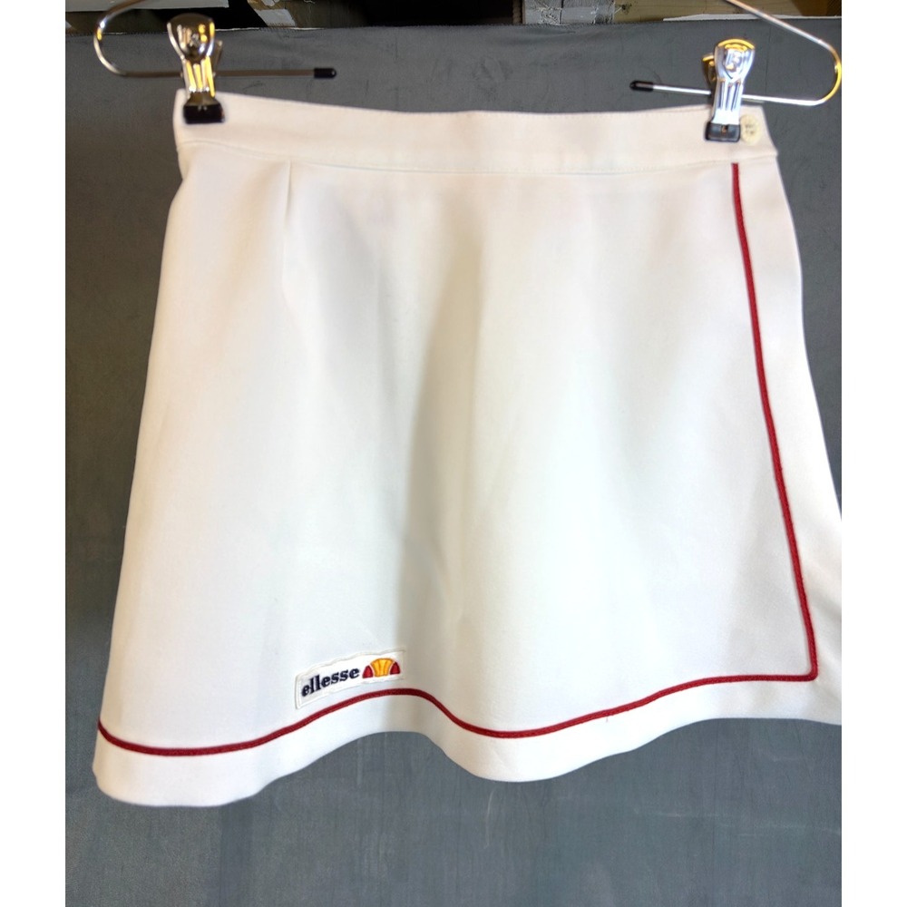 Vintage Womens Ellesse White Tennis Skirt Italy Preppy Golf Tenniscore 80's  24"